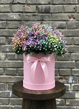 Цветочная композиция из Гипсофила и Розы в шляпной коробке в Бердяуше