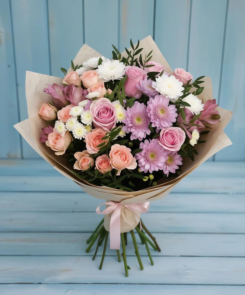 Букет цветов из: Хризантемы, Розы и Альстромерии в Бердяуше