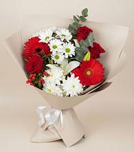 Букет цветов из:  Розы, Хризантемы, Герберы и Лилии в Бердяуше