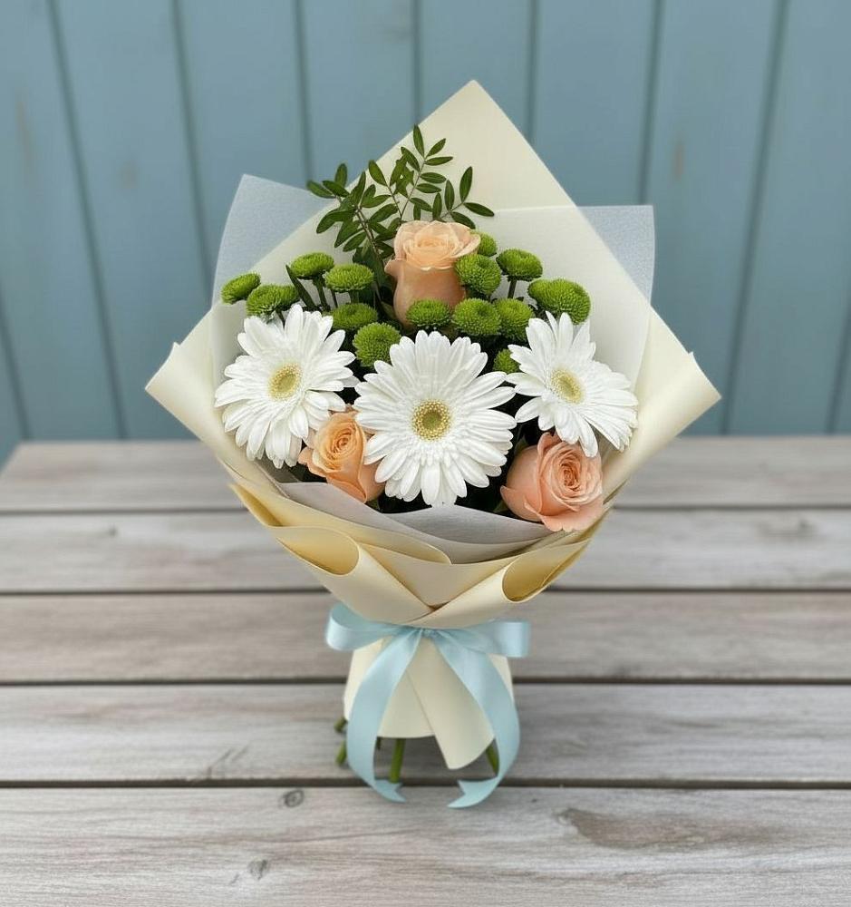 Букет цветов из: Герберы, Розы и Хризантемы в Бердяуше