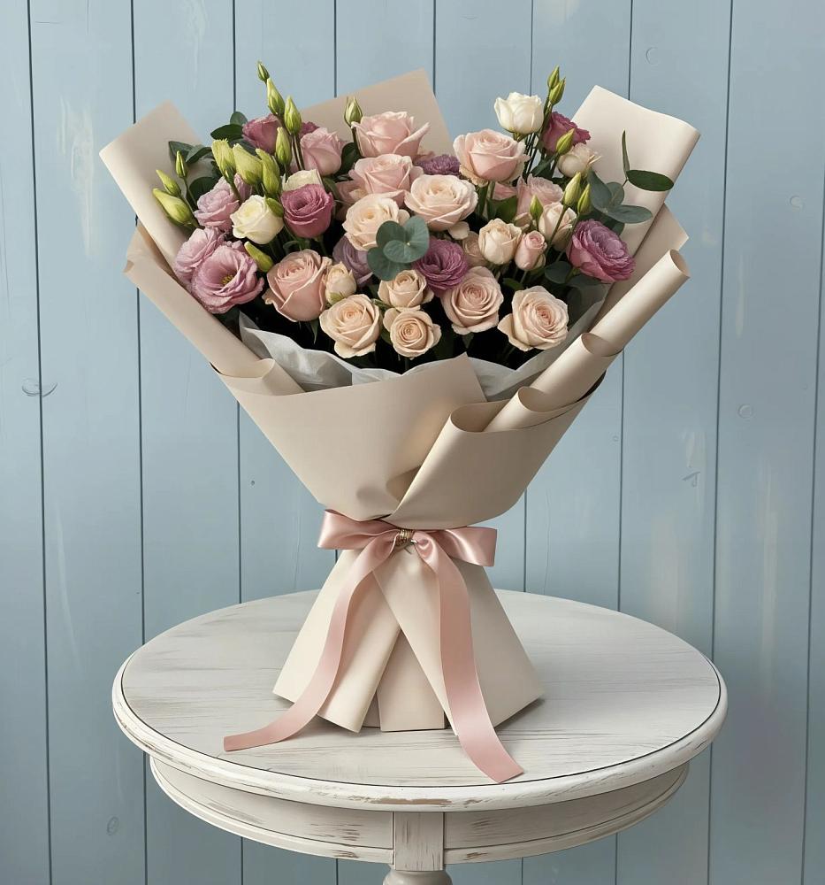 Букет цветов из: Розы и Лизиантусы в Бердяуше