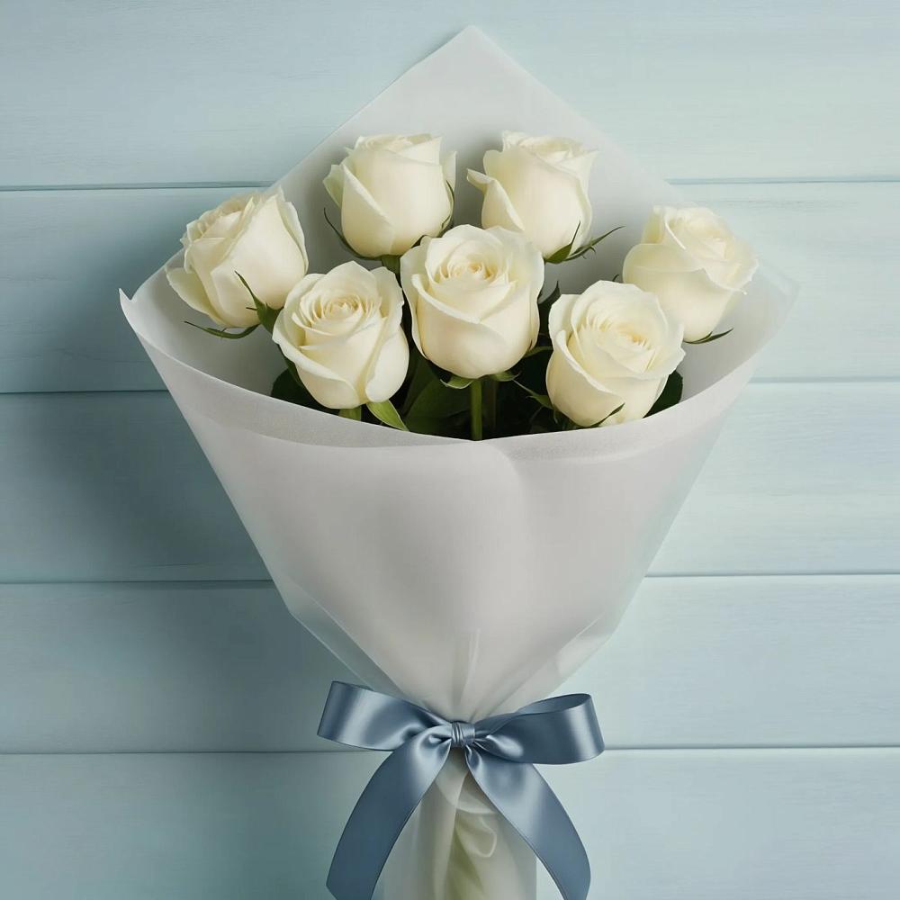 Букет 7 Белых роз Эдлесс Лав в Бердяуше