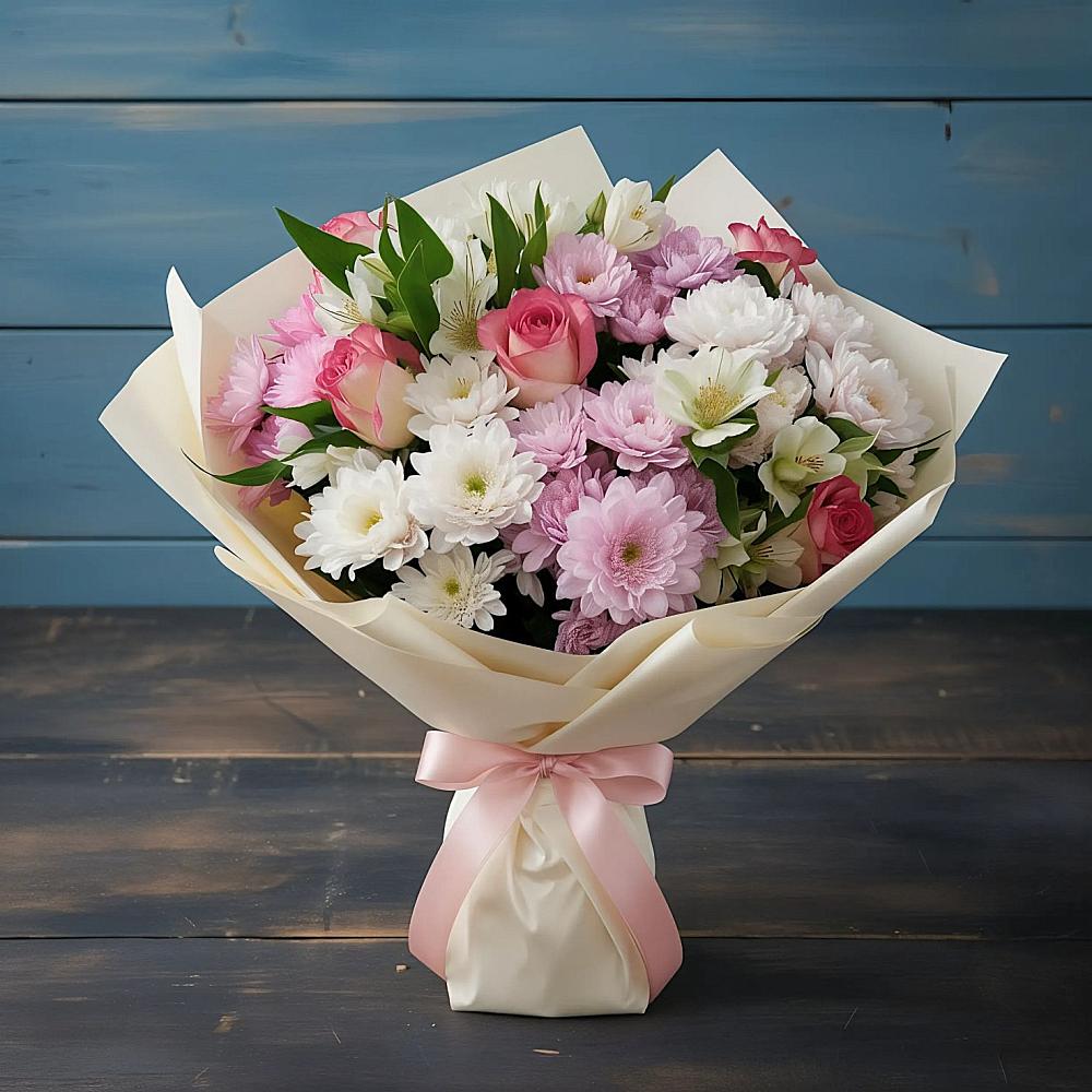 Букет цветов из: Хризантемы, Альстромерии и Розы в Бердяуше